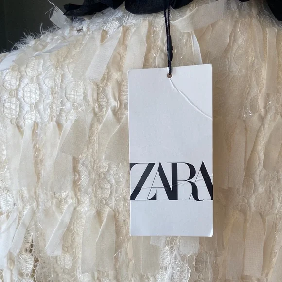 NWT Zara Ivory Ruffle-Trim Sheer Blouse - Picture 11 of 11